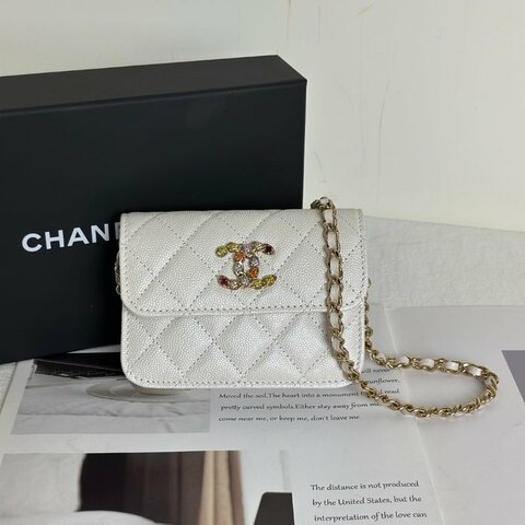 CHANEL 24S彩鑽雙C鍊帶小包 - 白金