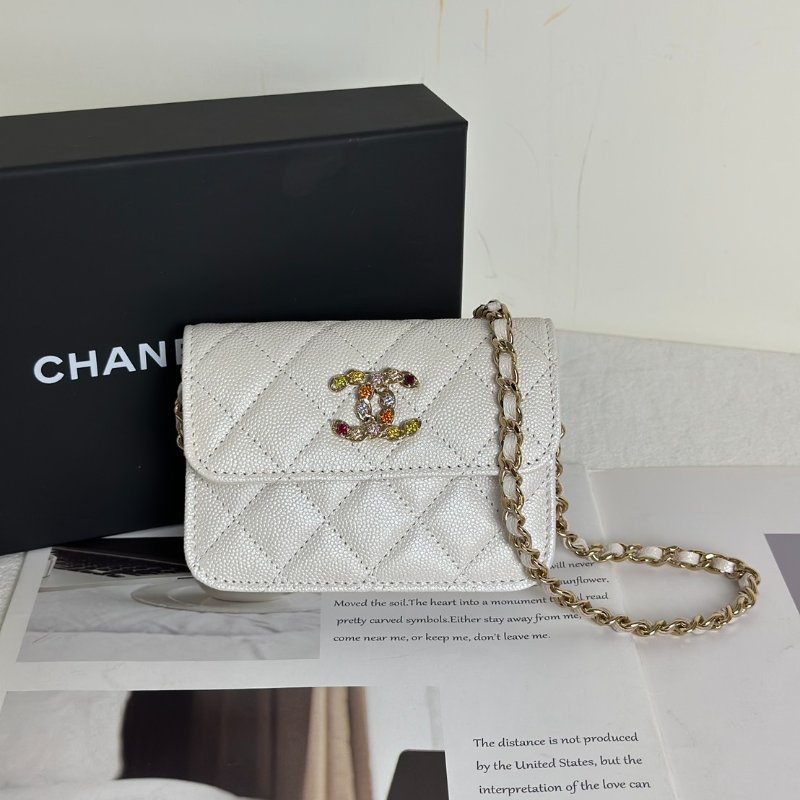 CHANEL 24S彩鑽雙C鍊帶小包 - 白金-0