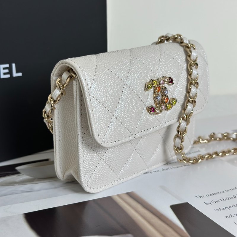 CHANEL 24S彩鑽雙C鍊帶小包 - 白金-1