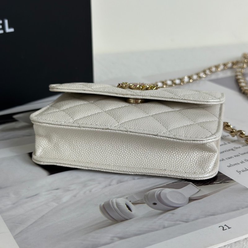 CHANEL 24S彩鑽雙C鍊帶小包 - 白金-4