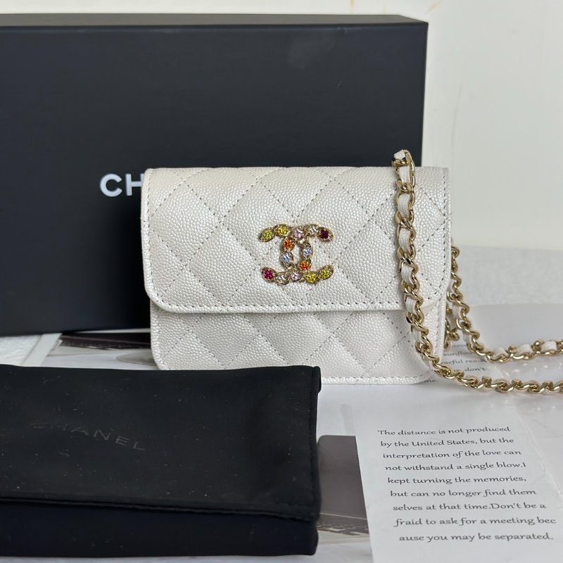 CHANEL 24S彩鑽雙C鍊帶小包 - 白金-6