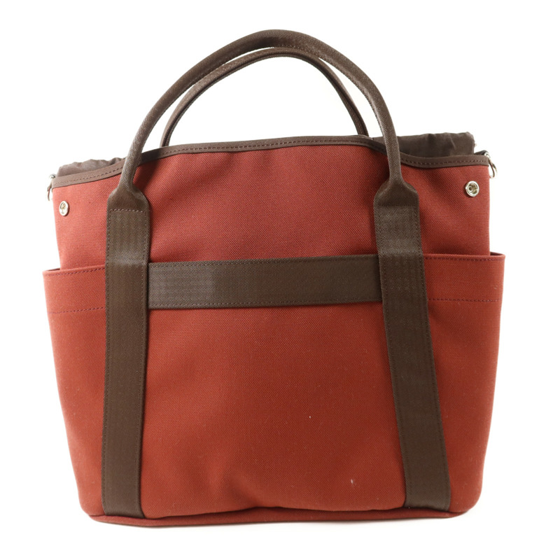 HERMES 帆布Grooming Bag銀扣手挽肩背兩用袋Rouge H/Chocolate-1