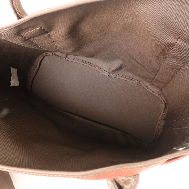 HERMES 帆布Grooming Bag銀扣手挽肩背兩用袋Rouge H/Chocolate-5