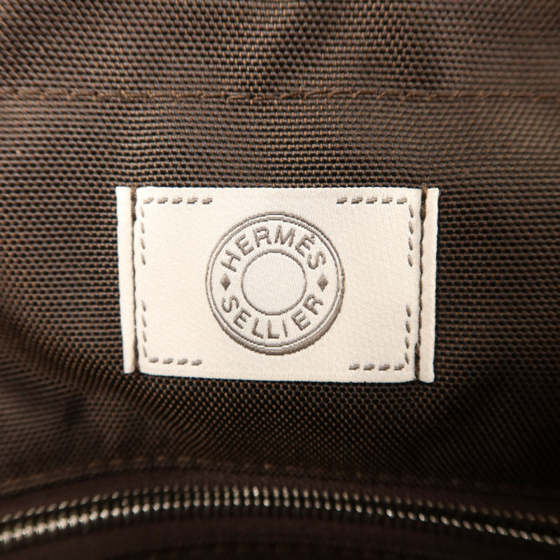 HERMES 帆布Grooming Bag銀扣手挽肩背兩用袋Rouge H/Chocolate-6