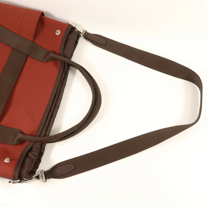 HERMES 帆布Grooming Bag銀扣手挽肩背兩用袋Rouge H/Chocolate-8