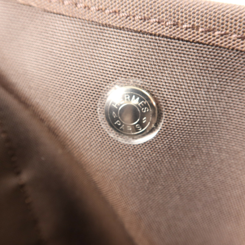 HERMES 帆布Grooming Bag銀扣手挽肩背兩用袋Rouge H/Chocolate-10