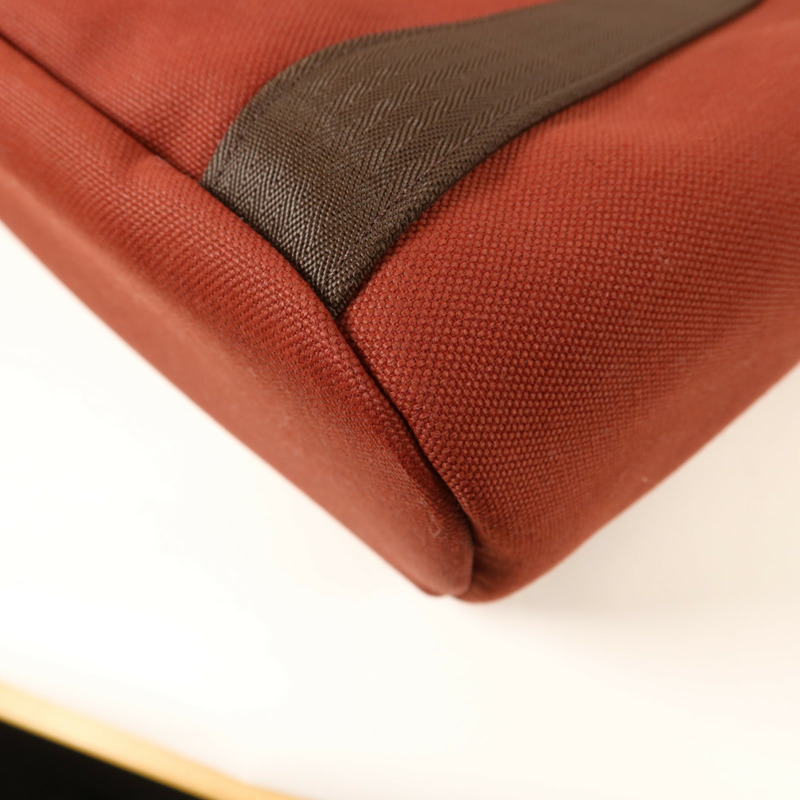 HERMES 帆布Grooming Bag銀扣手挽肩背兩用袋Rouge H/Chocolate-13