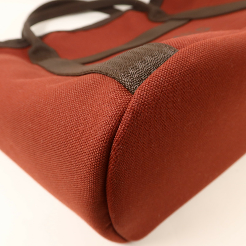 HERMES 帆布Grooming Bag銀扣手挽肩背兩用袋Rouge H/Chocolate-14