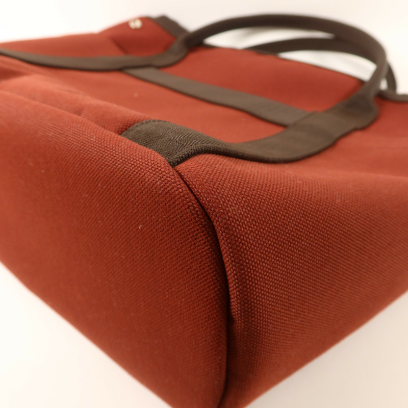HERMES 帆布Grooming Bag銀扣手挽肩背兩用袋Rouge H/Chocolate-15