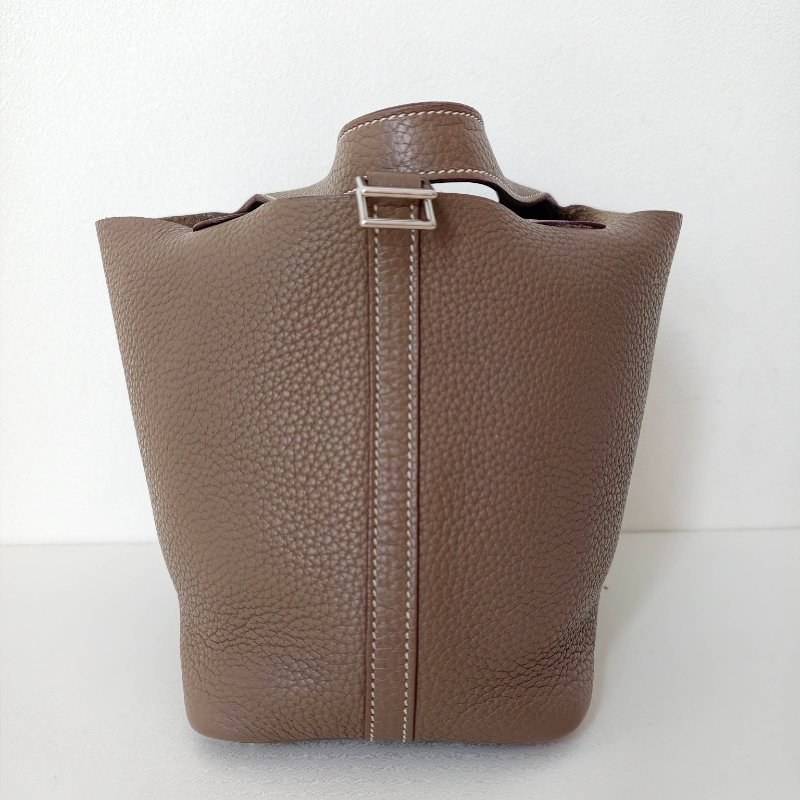 hermes款菜籃子18 celemence 牛皮大象灰 框q 尺寸18*18*13cm 年份:2013年 98新 一把鎖 一把鑰匙-4