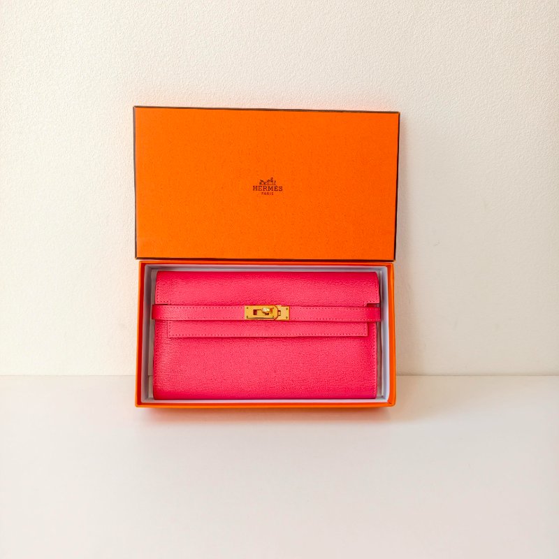 愛馬仕/Hermes kelly Togo 牛皮長款錢包 X刻 玫紅色 20*11.5*1.5cm 2016年 98新-0