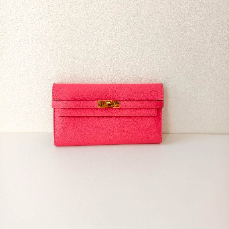 愛馬仕/Hermes kelly Togo 牛皮長款錢包 X刻 玫紅色 20*11.5*1.5cm 2016年 98新-1