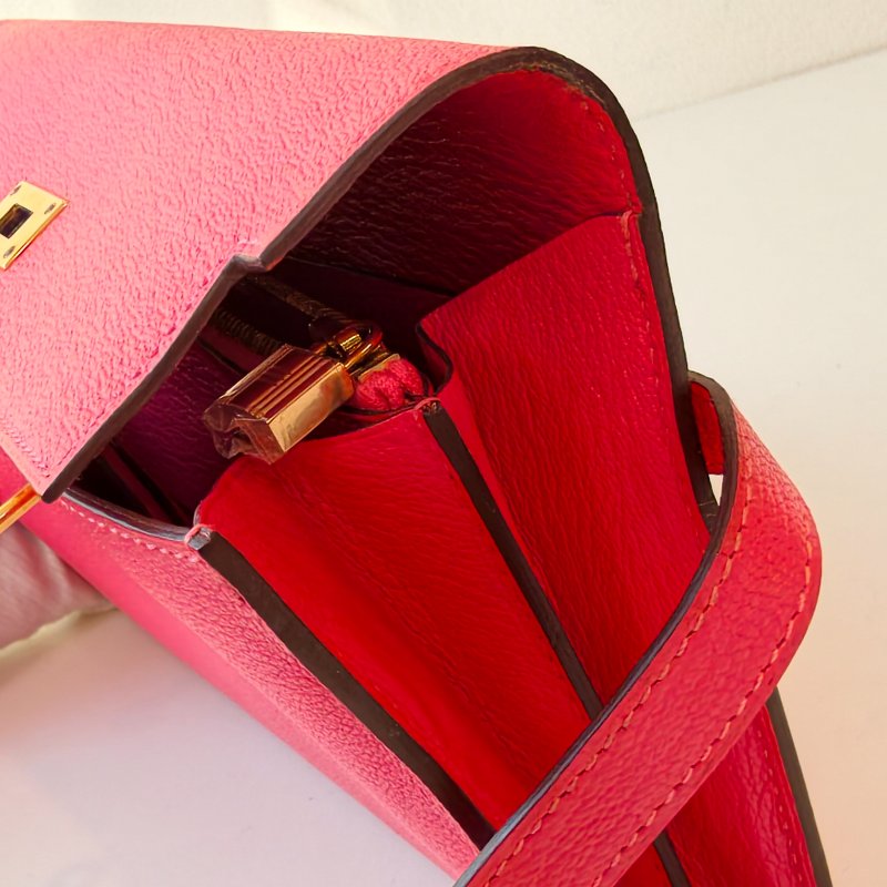 愛馬仕/Hermes kelly Togo 牛皮長款錢包 X刻 玫紅色 20*11.5*1.5cm 2016年 98新-15