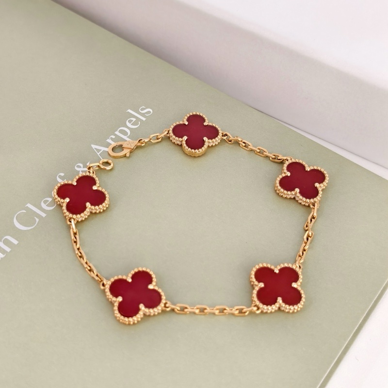 梵克雅寶/vca紅玉髓紅五花手鍊23年-0