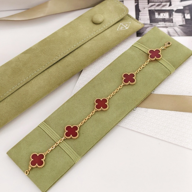 梵克雅寶/vca紅玉髓紅五花手鍊23年-1