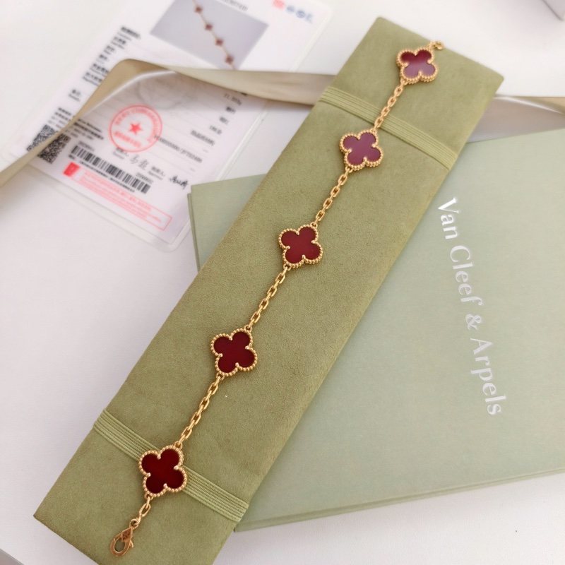 梵克雅寶/vca紅玉髓紅五花手鍊23年-3