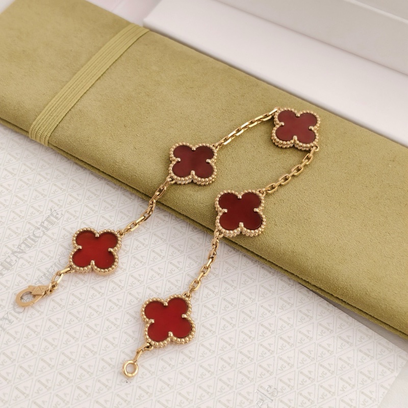 梵克雅寶/vca紅玉髓紅五花手鍊23年-4