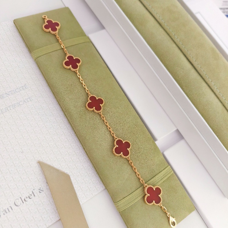 梵克雅寶/vca紅玉髓紅五花手鍊23年-5