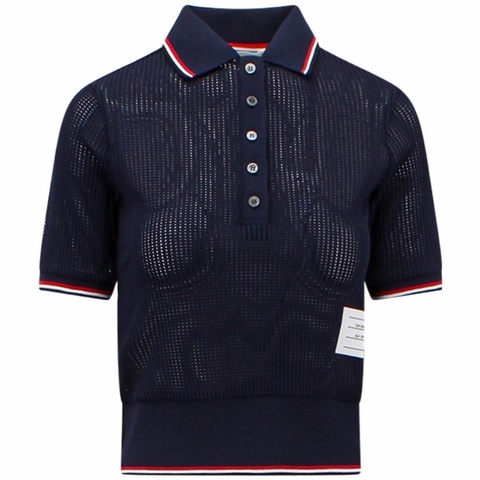 Thom Browne 女士 標誌性條紋細節Polo衫IT-36 IT-38 IT-40碼