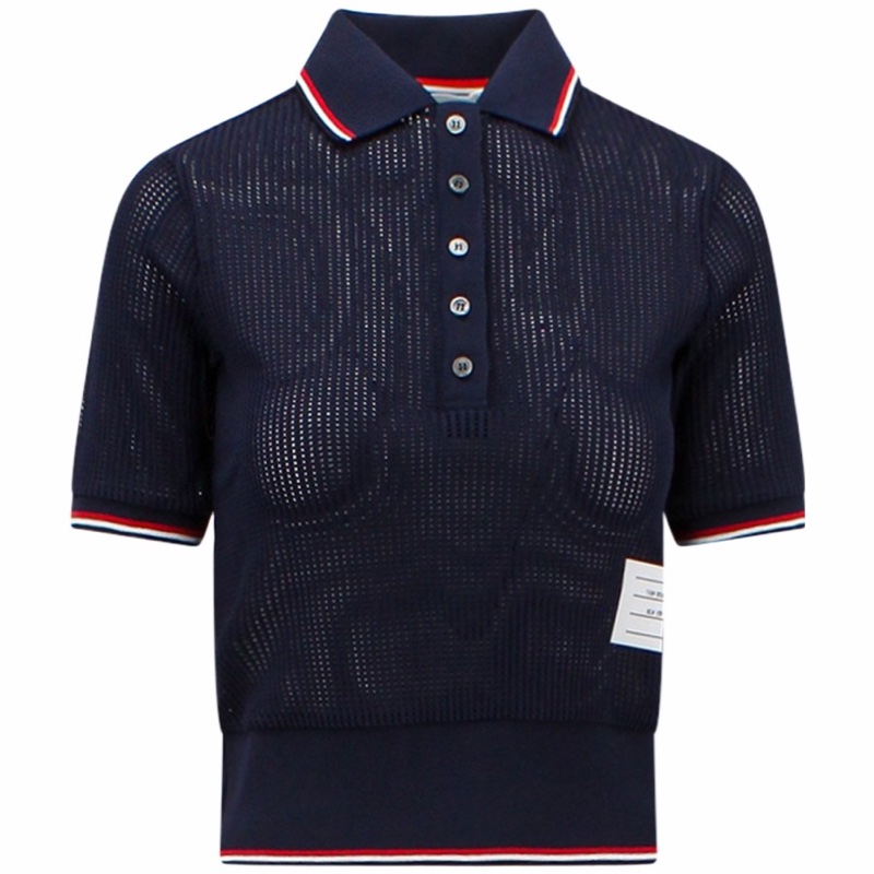 Thom Browne 女士 標誌性條紋細節Polo衫IT-36 IT-38 IT-40碼-0