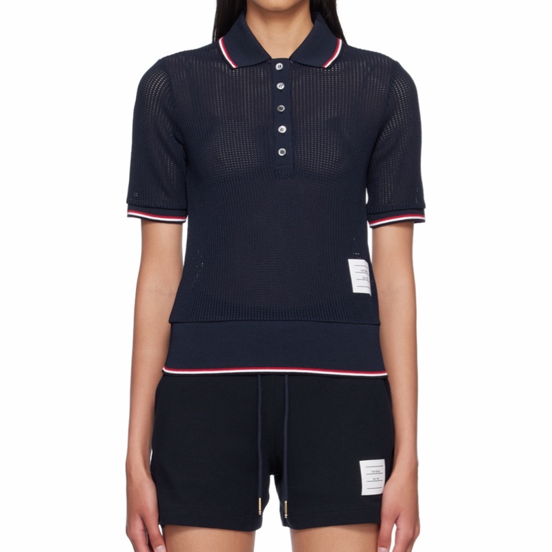 Thom Browne 女士 標誌性條紋細節Polo衫IT-36 IT-38 IT-40碼-3