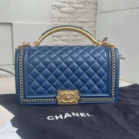 Chanel/香奈兒 22p金屬手柄leboy宮廷款限量版藍色配金扣22年
