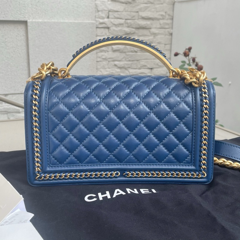 Chanel/香奈兒 22p金屬手柄leboy宮廷款限量版藍色配金扣22年-1