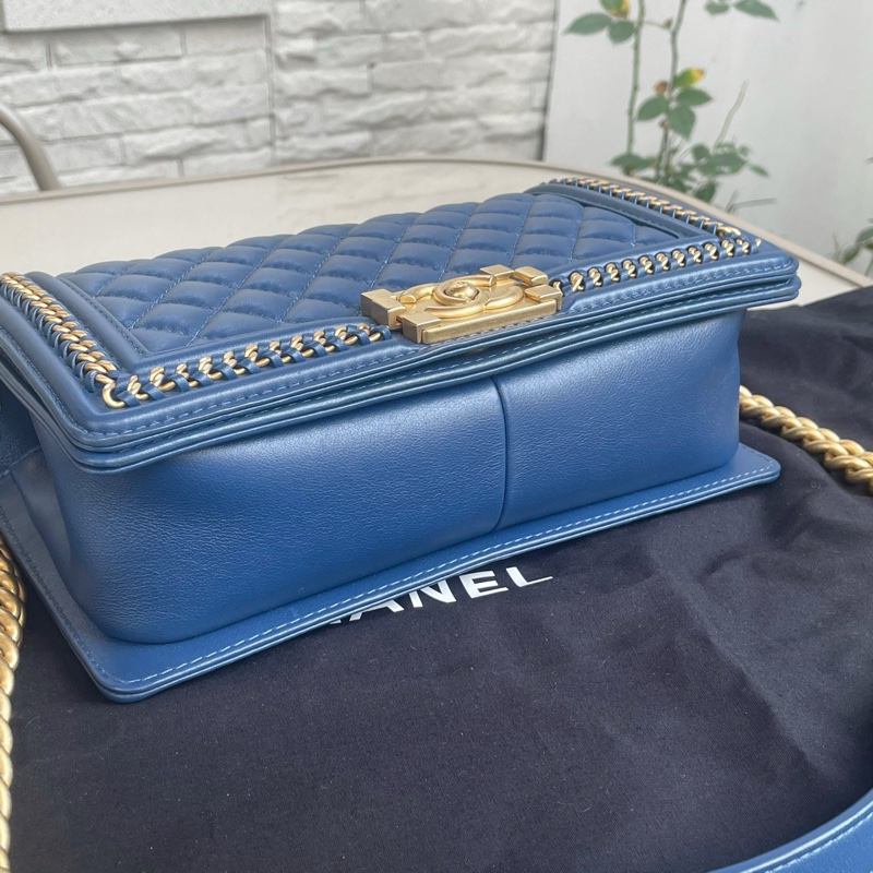 Chanel/香奈兒 22p金屬手柄leboy宮廷款限量版藍色配金扣22年-2