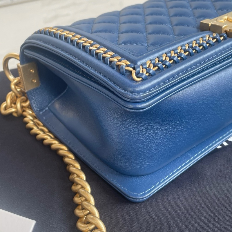 Chanel/香奈兒 22p金屬手柄leboy宮廷款限量版藍色配金扣22年-3