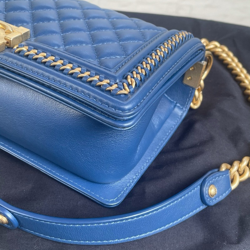 Chanel/香奈兒 22p金屬手柄leboy宮廷款限量版藍色配金扣22年-4