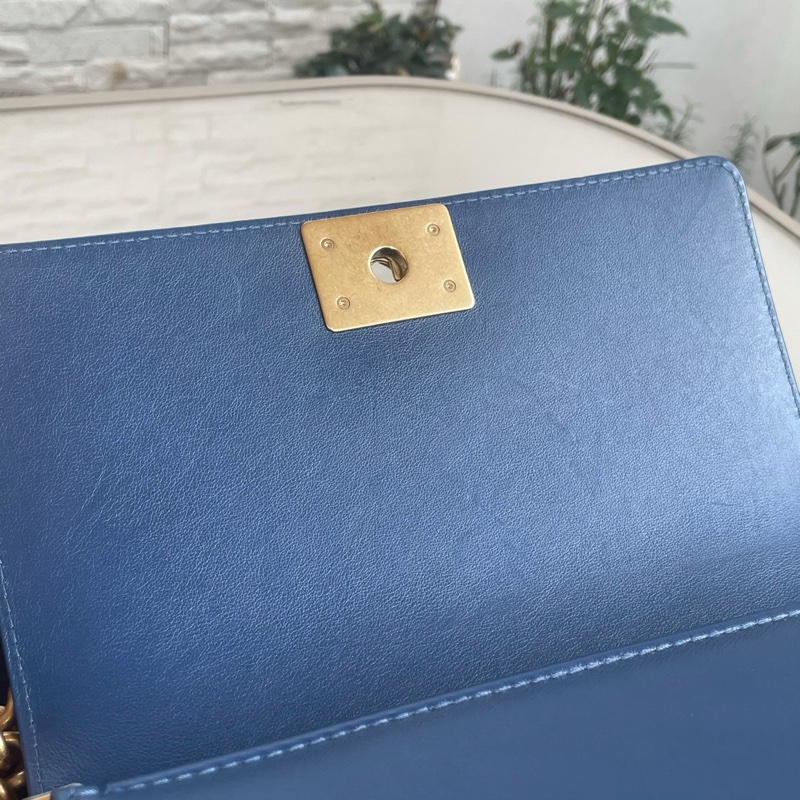 Chanel/香奈兒 22p金屬手柄leboy宮廷款限量版藍色配金扣22年-6