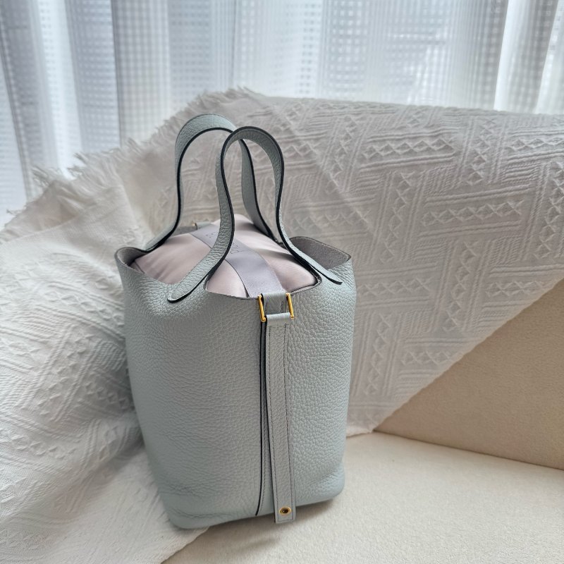 Hermes愛馬仕 picotin 菜籃子 18寸 togo 牛皮聖杯藍 金扣 Z刻2021年-2