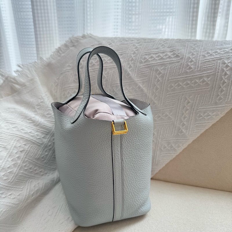Hermes愛馬仕 picotin 菜籃子 18寸 togo 牛皮聖杯藍 金扣 Z刻2021年-3