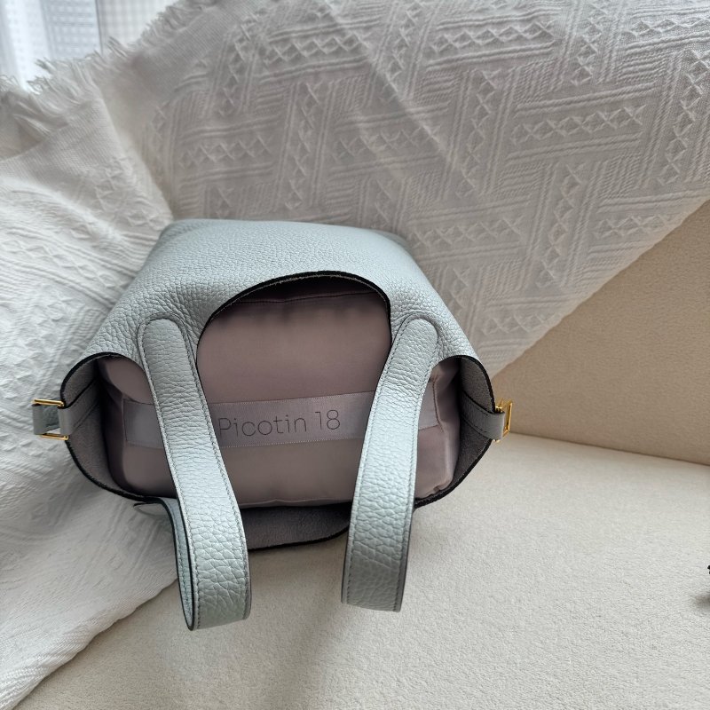 Hermes愛馬仕 picotin 菜籃子 18寸 togo 牛皮聖杯藍 金扣 Z刻2021年-4