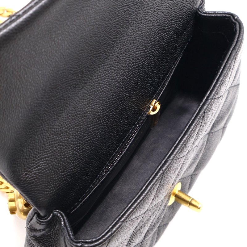 CHANEL 愛心調節釦口蓋包 20 - 粒面牛皮黑金-3