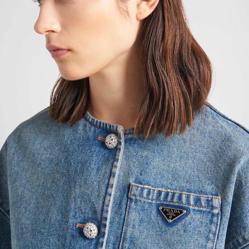 Prada 女士 圓領長袖牛仔外套IT-38 IT-40-2