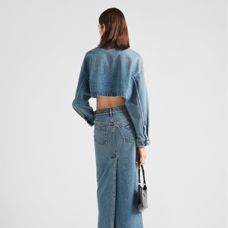 Prada 女士 圓領長袖牛仔外套IT-38 IT-40-4