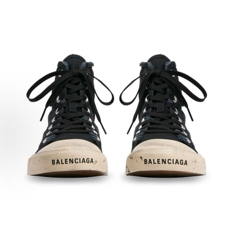 Balenciaga巴黎世家 Paris High Top Graffiti 棉質 高幫系帶 時尚板鞋 男款 黑色 做舊-2