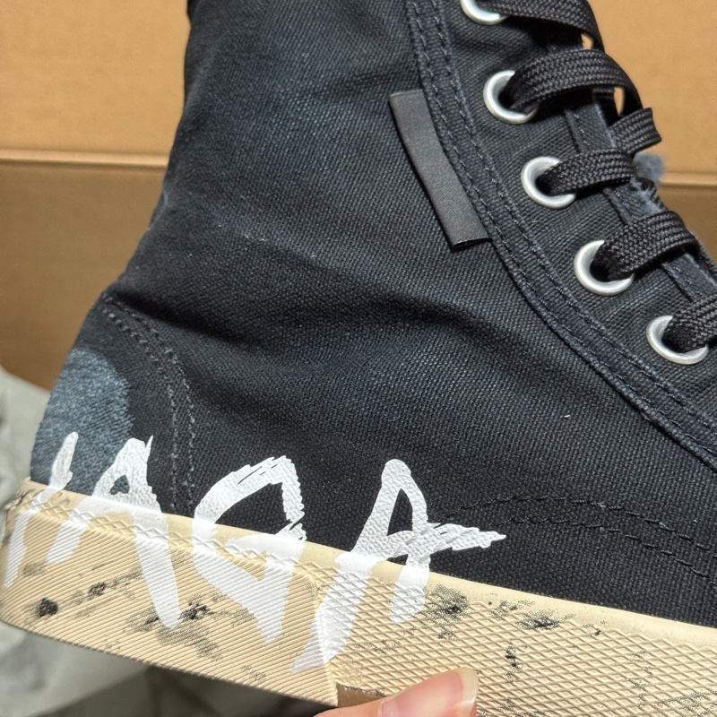 Balenciaga巴黎世家 Paris High Top Graffiti 棉質 高幫系帶 時尚板鞋 男款 黑色 做舊-6