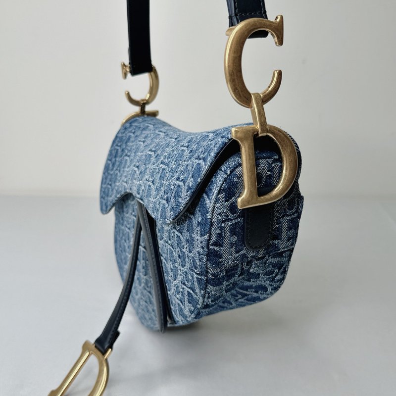 DIOR 全新Oblique緹花刺繡單寧馬鞍包-2