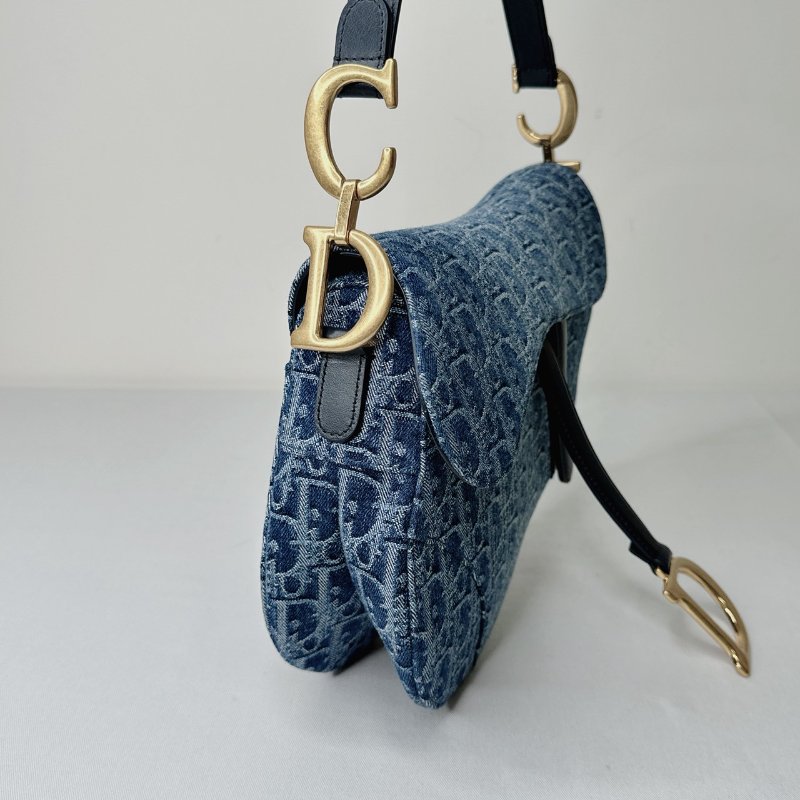 DIOR 全新Oblique緹花刺繡單寧馬鞍包-3