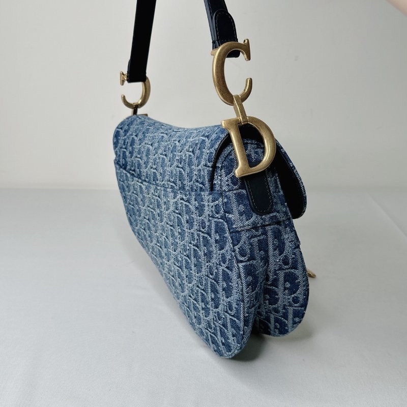 DIOR 全新Oblique緹花刺繡單寧馬鞍包-4