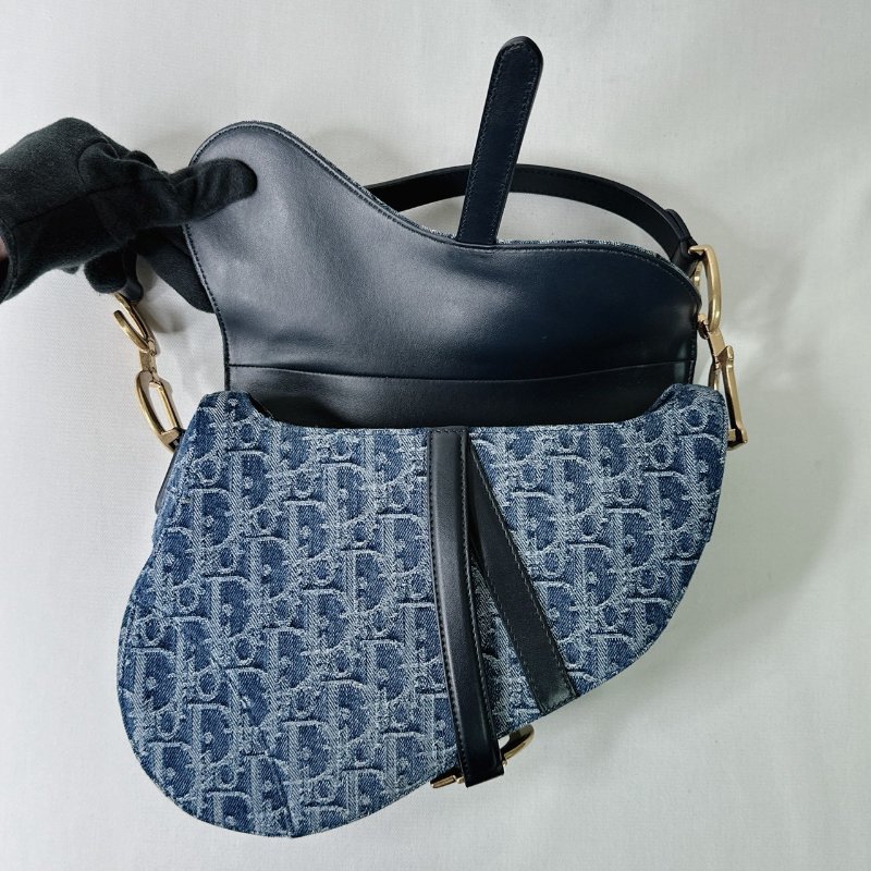 DIOR 全新Oblique緹花刺繡單寧馬鞍包-6