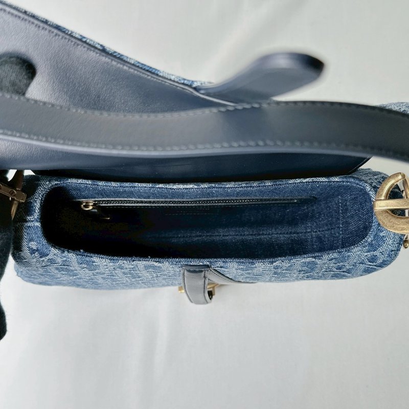 DIOR 全新Oblique緹花刺繡單寧馬鞍包-7