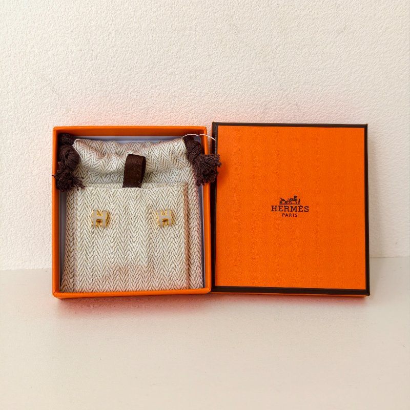 愛馬仕 Hermes popmini 耳釘奶茶色-0