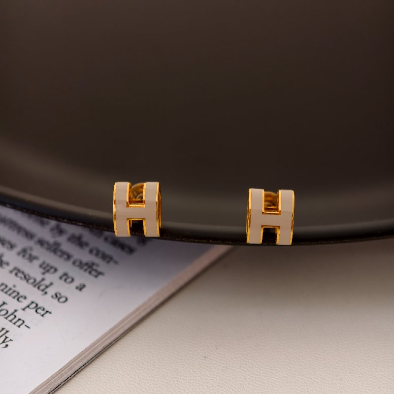 愛馬仕 Hermes popmini 耳釘奶茶色-2