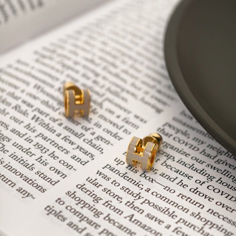 愛馬仕 Hermes popmini 耳釘奶茶色-4