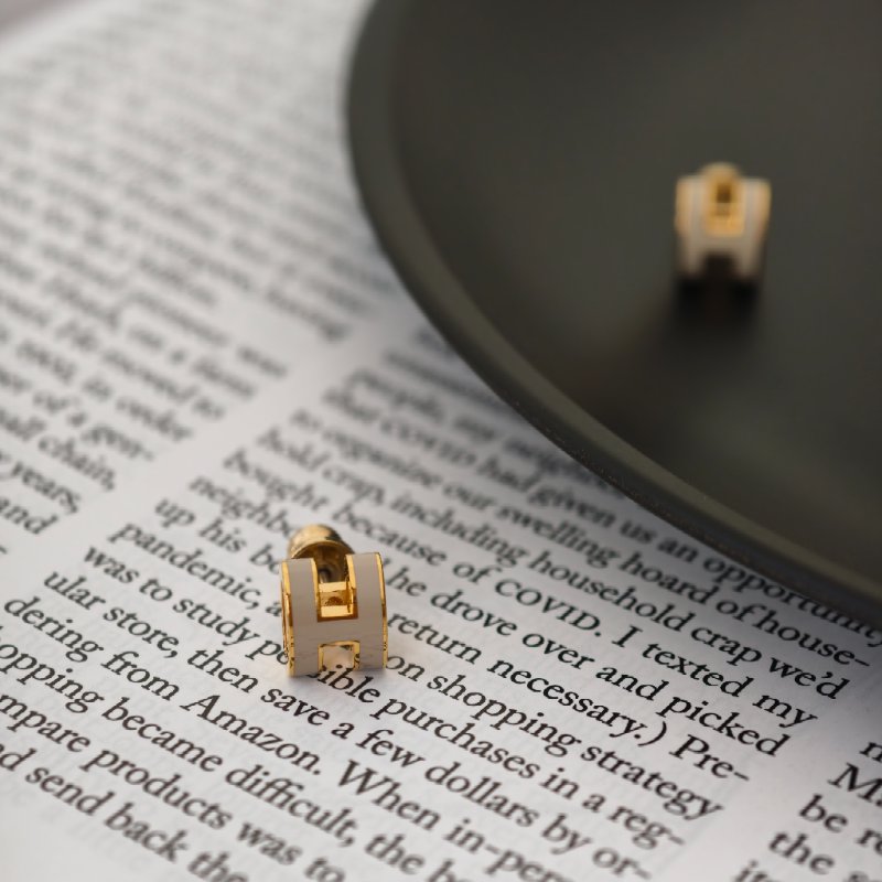 愛馬仕 Hermes popmini 耳釘奶茶色-5