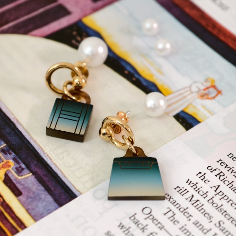 愛馬仕/Hermes Fusion Amulettes Maroquinier 耳環 耳釘 漸變藍色 金色金屬-1