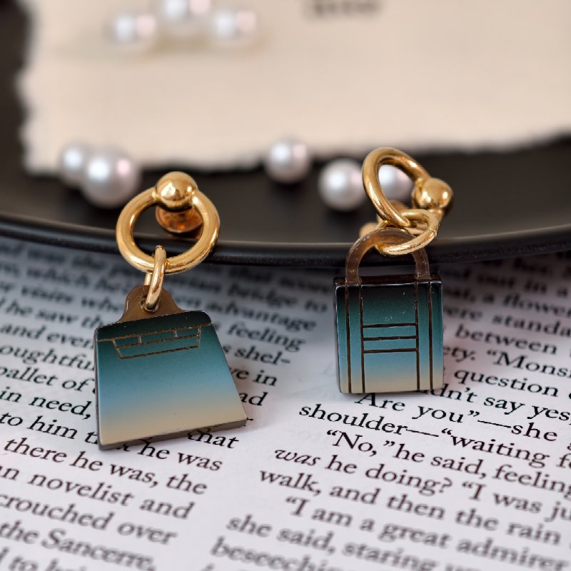 愛馬仕/Hermes Fusion Amulettes Maroquinier 耳環 耳釘 漸變藍色 金色金屬-3